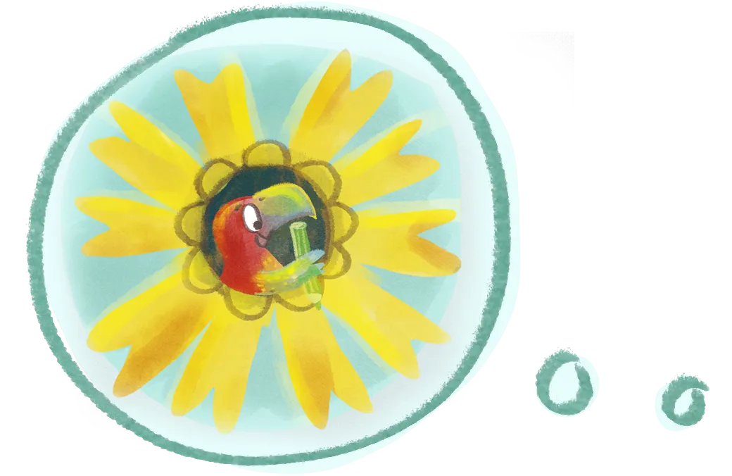 Zeichnung mit Pico in einer Blume